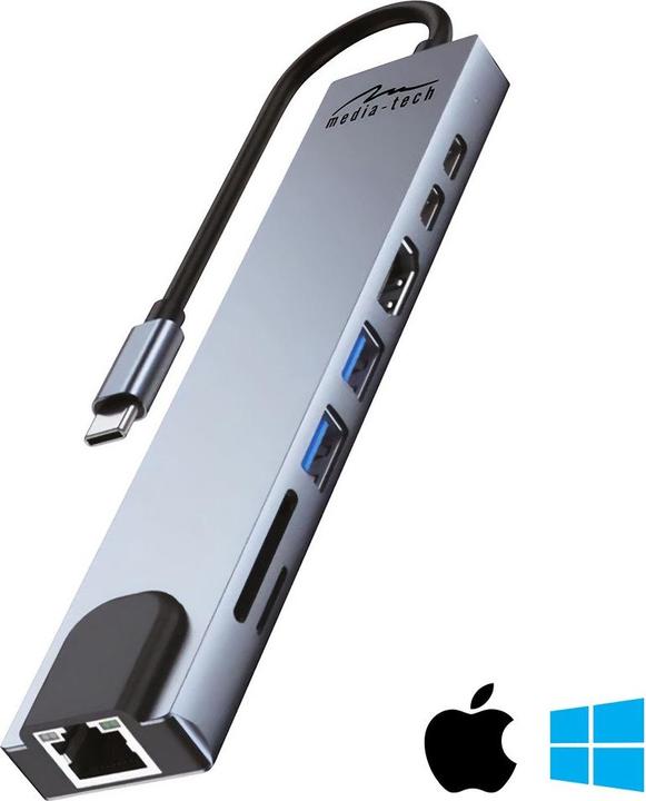 Actual product image Media-Tech USB HUB 8 IN 1 GIGA LAN HUB MT5046 (USB-C)