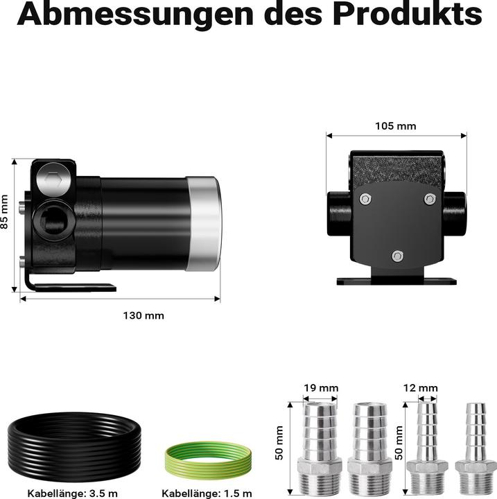 Immagine prodotto Wiltec Pompa di trasferimento 12V 75W Pompa carburante 14l/min Pompa di alimentazione diesel/benzina