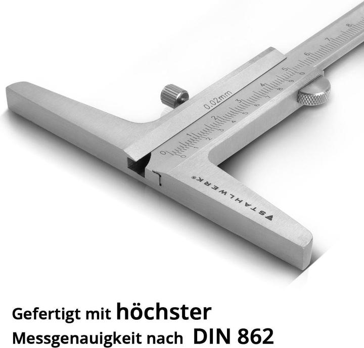 Produktbild Stahlwerk Tiefenmessschieber 0-200 mm DIN 862 aus rostfreiem Edelstahl (20 cm)