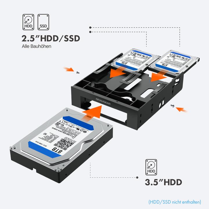 Produktbild Graugear Einbaurahmen für 2x 2,5" & 3,5" HDD/SSD in 5,25"