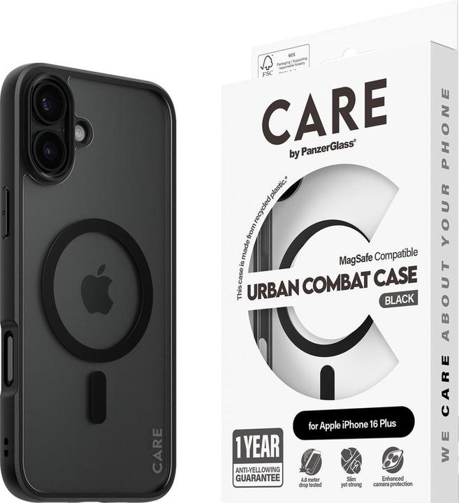 Actual product image PanzerGlass CARE by ® Flagship Case Transparent Urban Combat w. Black Frame & MagSafe iPhone '24 6.7" (Apple iPhone 16 Plus)