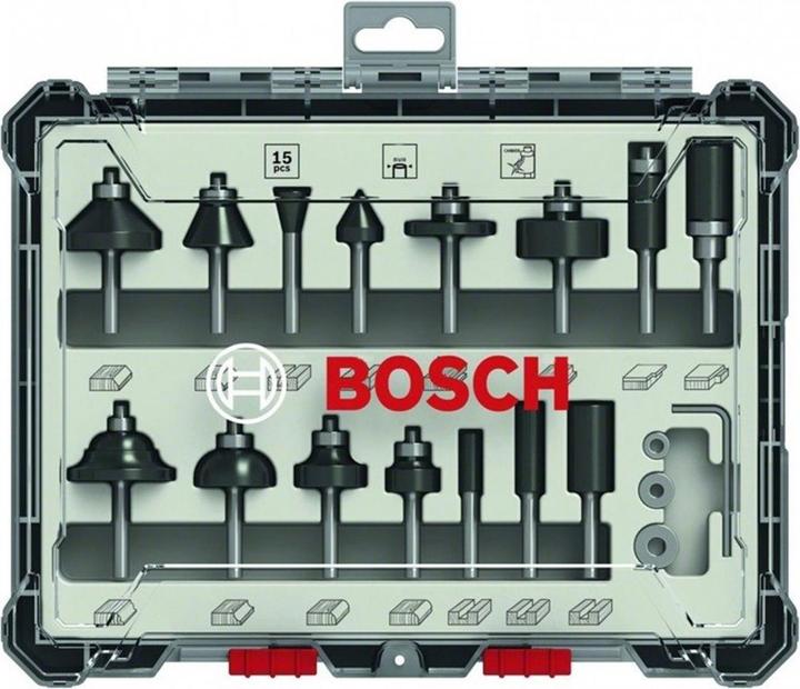 Bosch Professional Zubehör Jeu de 15 fraises, queue de 8 mm pour fraiseuses à main