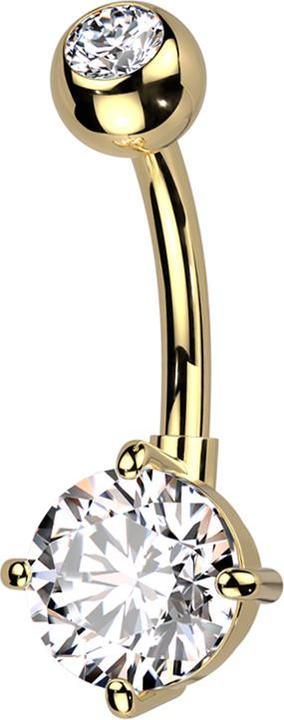 Star Piercing Banane vergoldet mit Kugel vergoldet Kristall silber und grossem runden Kristall silber (Messing, Titan G23)
