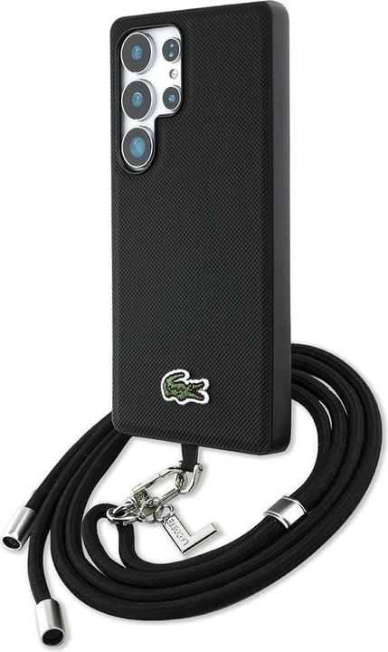 Lacoste Case Iconic Petit Pique Woven Logo CBDY Strap MagSafe to Samsung Galaxy S25 Ultra black