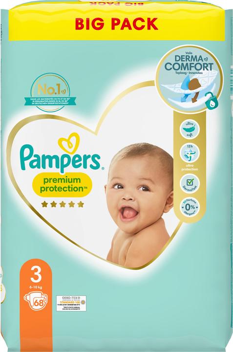 Immagine prodotto Pampers Premium Protection Taglia 3, 68 Pannolini (Dimensione 3, Pacco trasportabile, 68 Pezzo/i)