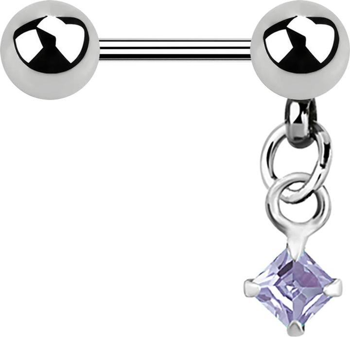 Immagine prodotto Star Piercing Micro Barbell silber mit Kugel und Anhänger Quadrat Kristall lavendel (Acciaio chirurgico 316L, senza ottone)