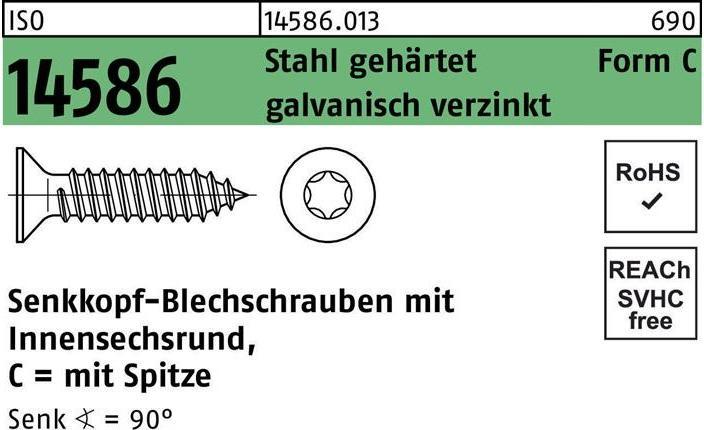 Produktbild Senkblechschraube ISO 14586 m.Innensechsrund/Spitze 4,8x 80 -C Stahl gehärtet galvanisch verzinkt (250 Schrauben pro Stück)
