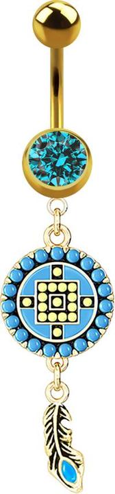 Produktbild Star Piercing Banane vergoldet mit Anhänger Aztec Tribal rund (Messing, Chirurgenstahl 316L)