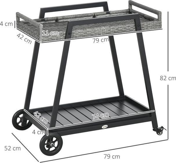 Actual product image Swisshandel24 BBQ trolley BBQ trolley Serving trolley, 1 shelf, PE rattan, 79cmx52cmx82cm, grey