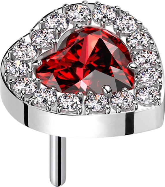 Actual product image Star Piercing Threadless silver crystal heart red rimmed crystals silver (without brass, Titanium G23)