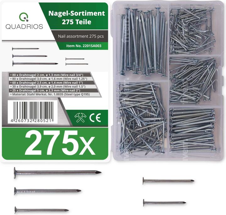 Produktbild Quadrios Stahlnägel-Sortiment 275 Teile (275 Stück, 2 mm)