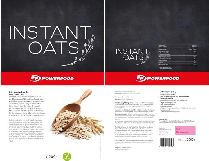 Valeurs nutritives et ingrédients PowerFood One Oats instantanés (Avoine, 1 pcs, 2000 g)