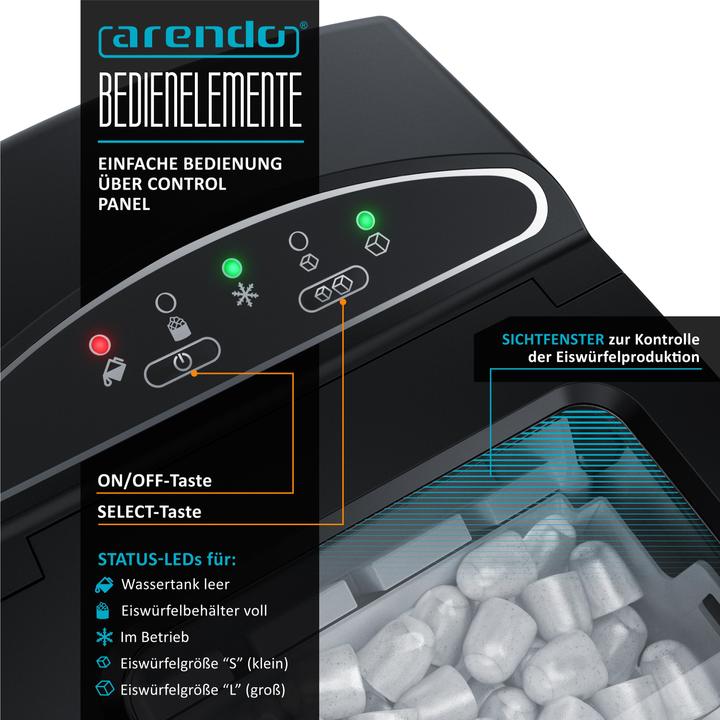 Actual product image Arendo Ice cube machine, 1.8 litre ice cube maker, 9 ice cubes in 8 minutes, 105W ice cube maker, red