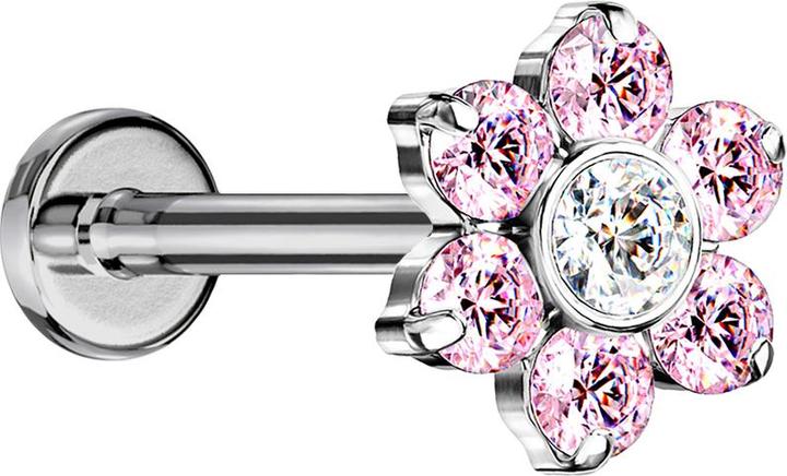 Immagine prodotto Star Piercing Labret Micro Threadless argento fiore cristalli rosa (senza ottone, Titanio G23)
