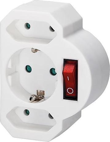 EGB Kombi-Adapter 2+1 mit Schalter weiss (CEE 7/3, 3 x)