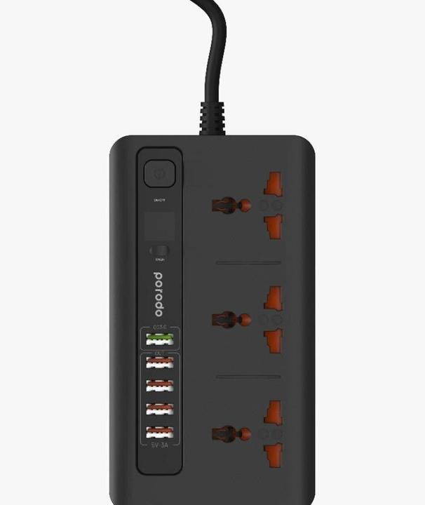 Actual product image Porodo 4 USB Port 3.4A + 1 QC 3.0 with 3 Universal Power Sockets 10A ( EU ) (USB-C, 4 Ports)