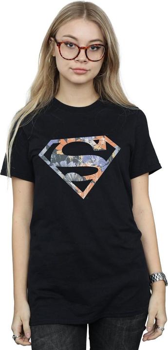 Actual product image Womens/Ladies Superman Floral Logo 2 Cotton Boyfriend T-Shirt (XXL)