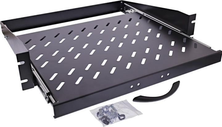 Produktbild InLine 19" Fachboden ausziehbar, 350mm, 30kg, 2HE, RAL 9005 schwarz