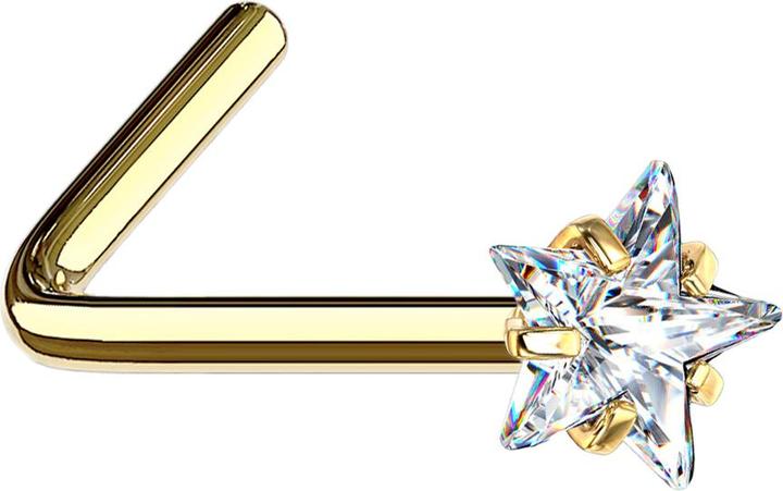 Produktbild Star Piercing Nasenstecker gewinkelt vergoldet Kristallstern silber gefasst (ohne Messing, Chirurgenstahl 316L)