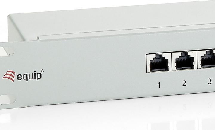 Actual product image equip 19" patch panel: 16 port, 1U, grey