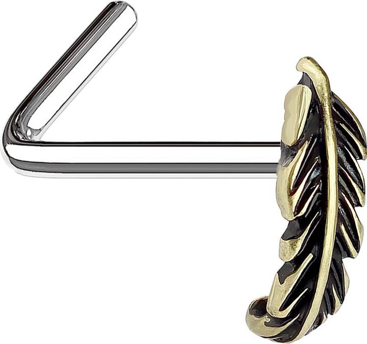 Produktbild Star Piercing Nasenstecker gewinkelt vergoldet Blatt (Chirurgenstahl 316L)