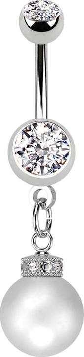 Actual product image Star Piercing Banana silver with two balls silver crystal silver pendant pearl (Brass, Surgical steel 316L)