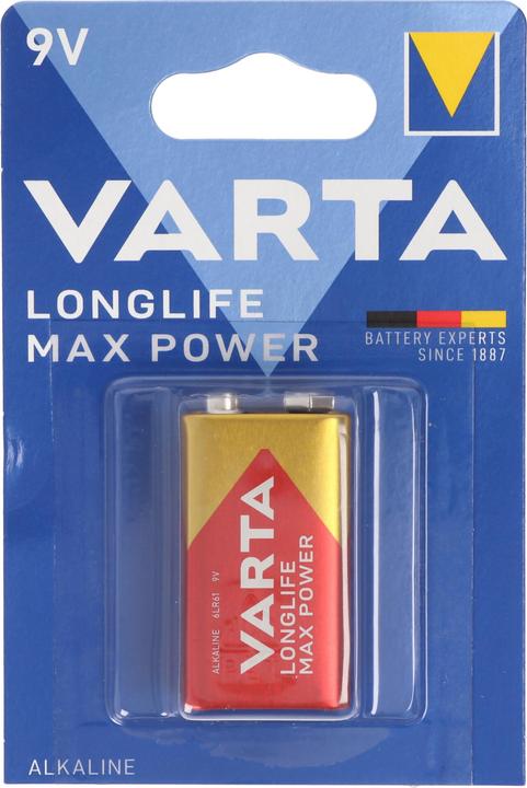Actual product image Varta 4722 Longlife Max Power 9V-Block, 9V Batterie ideal für Rauchmelder, Rauchwarnmelder (1 pcs., 9V Block, 580 mAh)