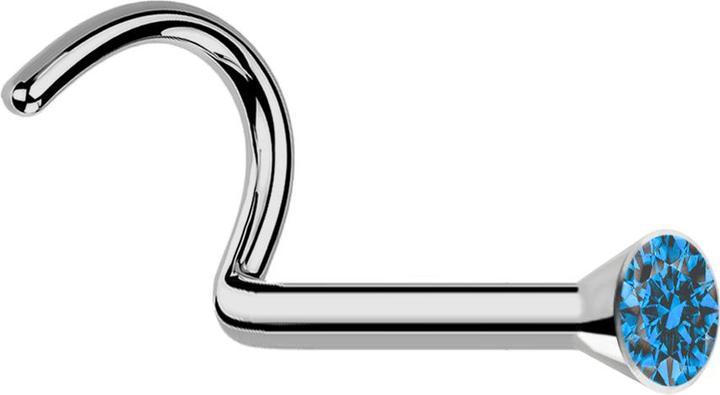 Produktbild Star Piercing Nasenstecker gebogen silber mit Kristall hellblau (Titan G23, ohne Messing)