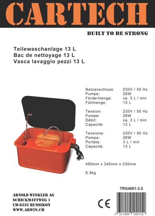 Image du produit CarTech Laveuse de pièces TRG4001-3.5 13 litres (Métal)