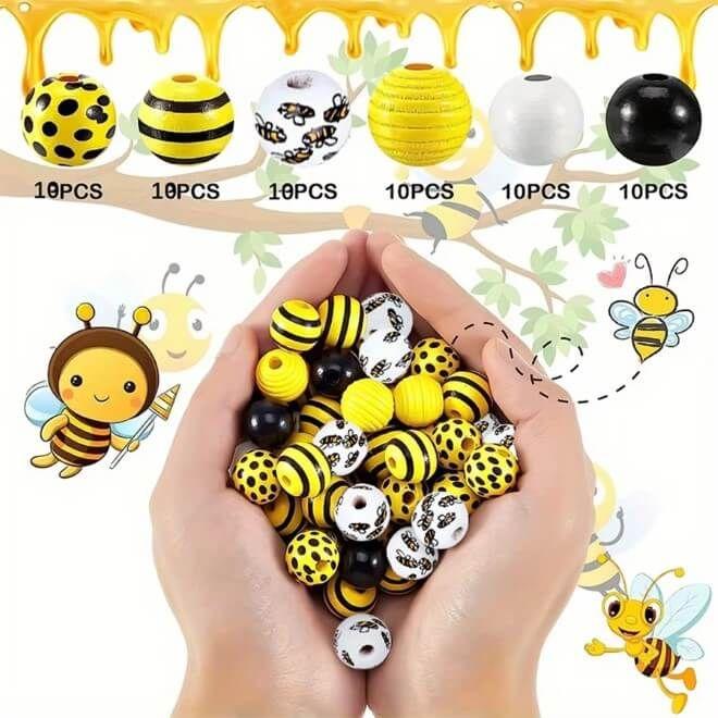 Actual product image MU Classic Bee wooden bead jewellery for DIY crafting