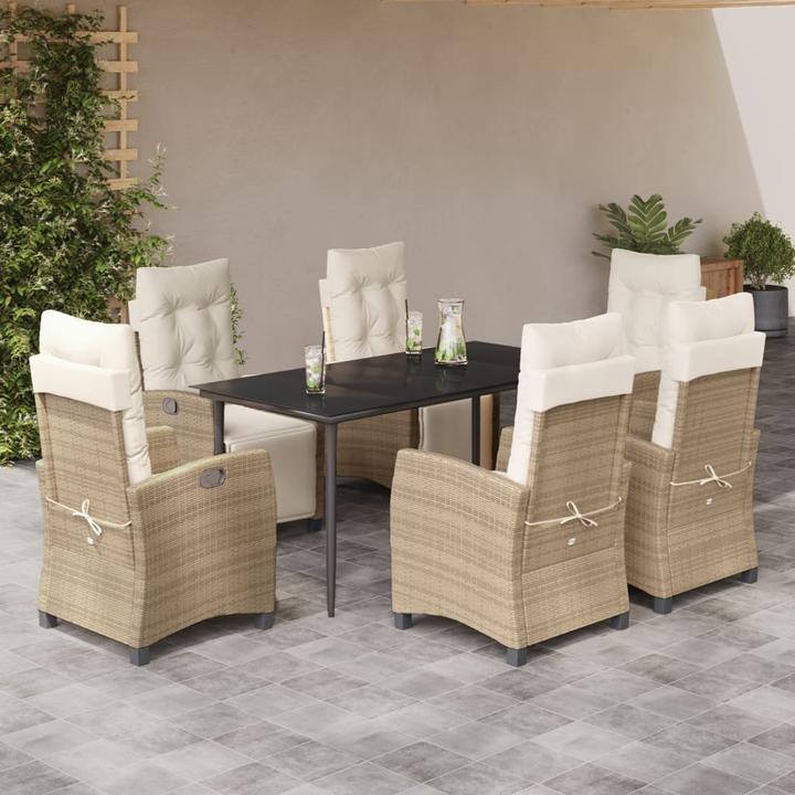 Immagine prodotto VidaXL Mobili da giardino set da pranzo set da giardino gruppo di sedute 7 pezzi in poly rattan beige (160 cm)