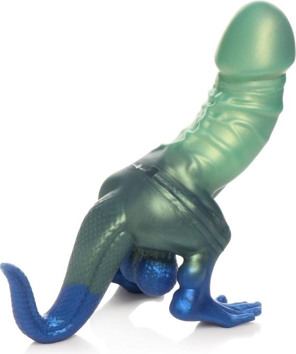 Actual product image Creature Cocks XR Brands - Jurassic Cock Dinosaur Dildo - Green & Blue
