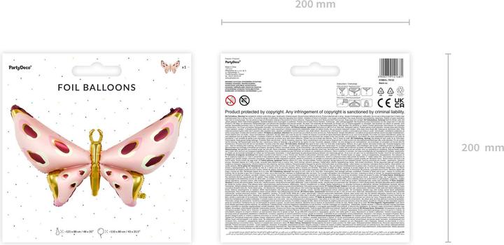 Actual product image Partydeco Foil Balloon Butterfly 120 x 87 cm, Gold/Pink