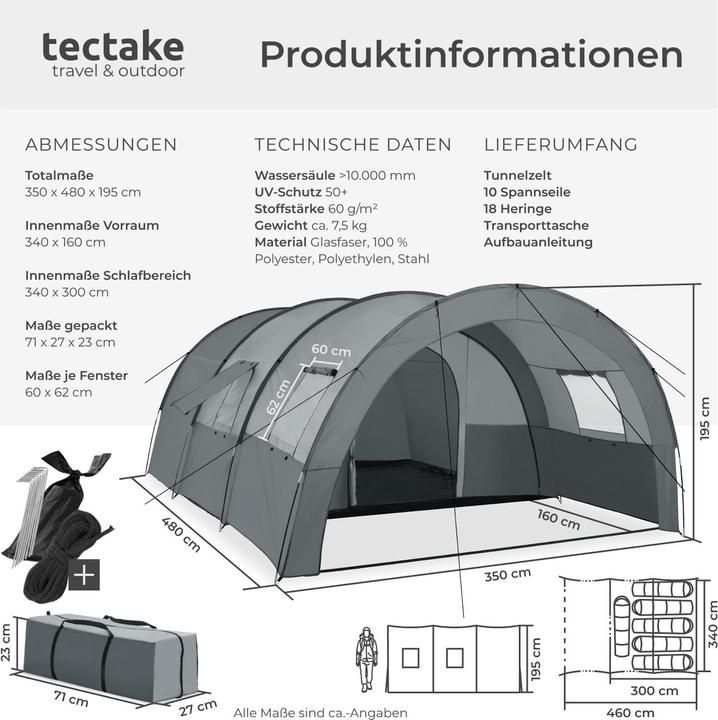Image du produit tectake Roskilde (Tente tunnel, 7.50 kg, 6 personnes)