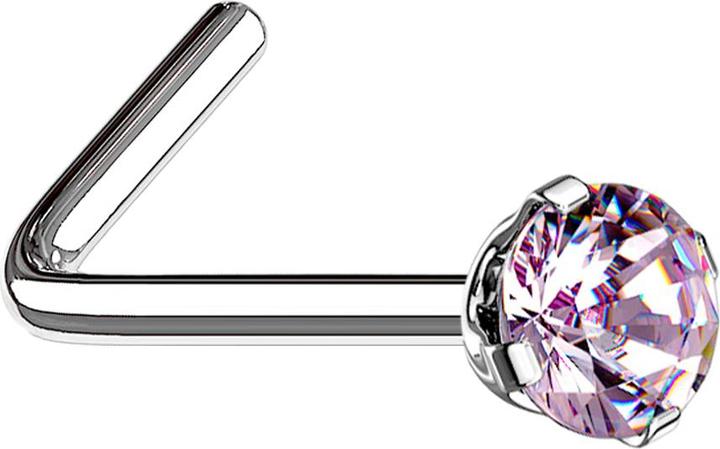 Actual product image Star Piercing Nose stud angled silver round crystal pink set (Surgical steel 316L)