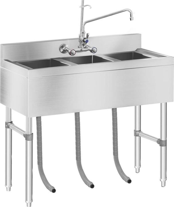 Immagine prodotto Royal Catering Lavello in acciaio inox industriale - 3 vasche – 100 x 50 x 97 cm (Lavandino montato in alto, 25 cm, 100 cm)