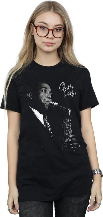 Actual product image Universal Textiles Womens/Ladies Playing Saxophone Cotton Boyfriend T-Shirt (S)