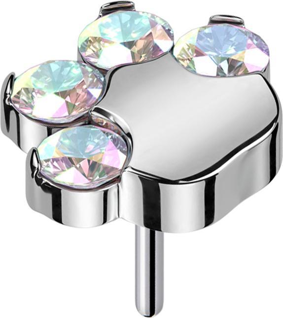 Produktbild Star Piercing Threadless silber Pfote mit Kristallen multicolor (Titan G23, ohne Messing)