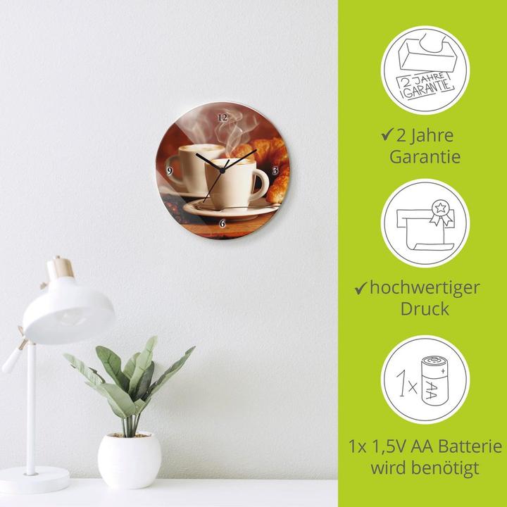 Actual product image Artland Quartz clock Steaming cappuccino and croissant T5XO (30 cm)