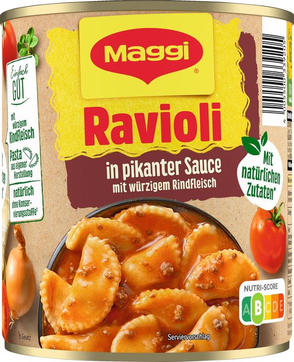 Produktbild Maggi Ravioli mit Fleisch in pikanter Sauce (800 g)