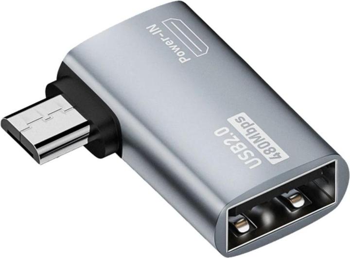 Produktbild PowerGuard MicroUSB zu USB 2.0 & Power-In Adapter 90 Grad Winkel links (male/female) (Micro USB, USB 2.0)