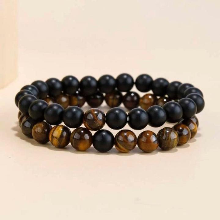 Immagine prodotto Cbx Bracciale elastico con perline Occhi di tigre (Pomice, Malachite)