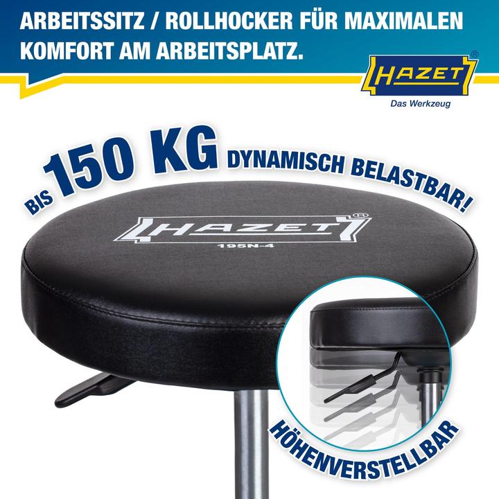 Actual product image HAZET Work seat 195N-4 (blue/black, load capacity up to 150kg, height-adjustable)