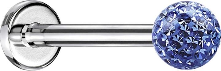 Actual product image Star Piercing Micro Labret silver with crystal ball light blue and epoxy protective layer (without brass, Surgical steel 316L)