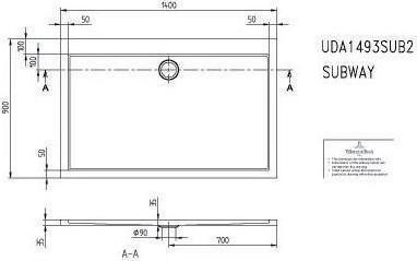Immagine prodotto Villeroy & Boch Piatto doccia Subway UDA1493SUB2V 140x90x3,5 cm bianco
