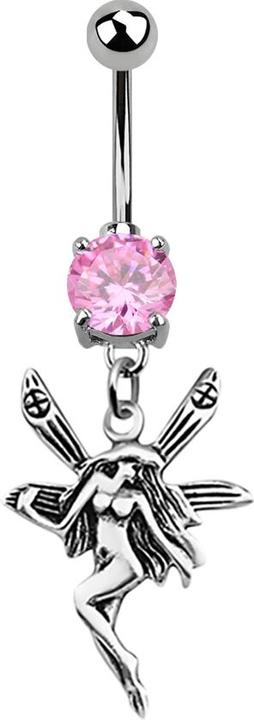 Produktbild Star Piercing Banane silber mit Anhänger Fee pink (925 Sterlingsilber, ohne Messing, Chirurgenstahl 316L)