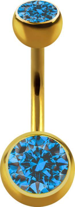 Immagine prodotto Star Piercing Banana placcata oro con due sfere di cristallo azzurro (Acciaio chirurgico 316L, senza ottone)