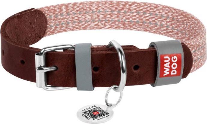 Actual product image Waudog Dog collar made of natural leather and recycled material with QR code size L, width 25 mm, br (L, Dog, General)