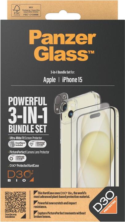 Immagine prodotto PanzerGlass Pacchetto 3 in 1 (1 Pezzo/i, Apple iPhone 15)