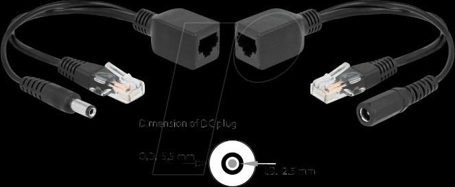 Image du produit Delock Kit convertisseur PoE 9-57V passif, 100Mbps, DC 5,5 x 2,5mm (802.3af (PoE), 45.60 W)